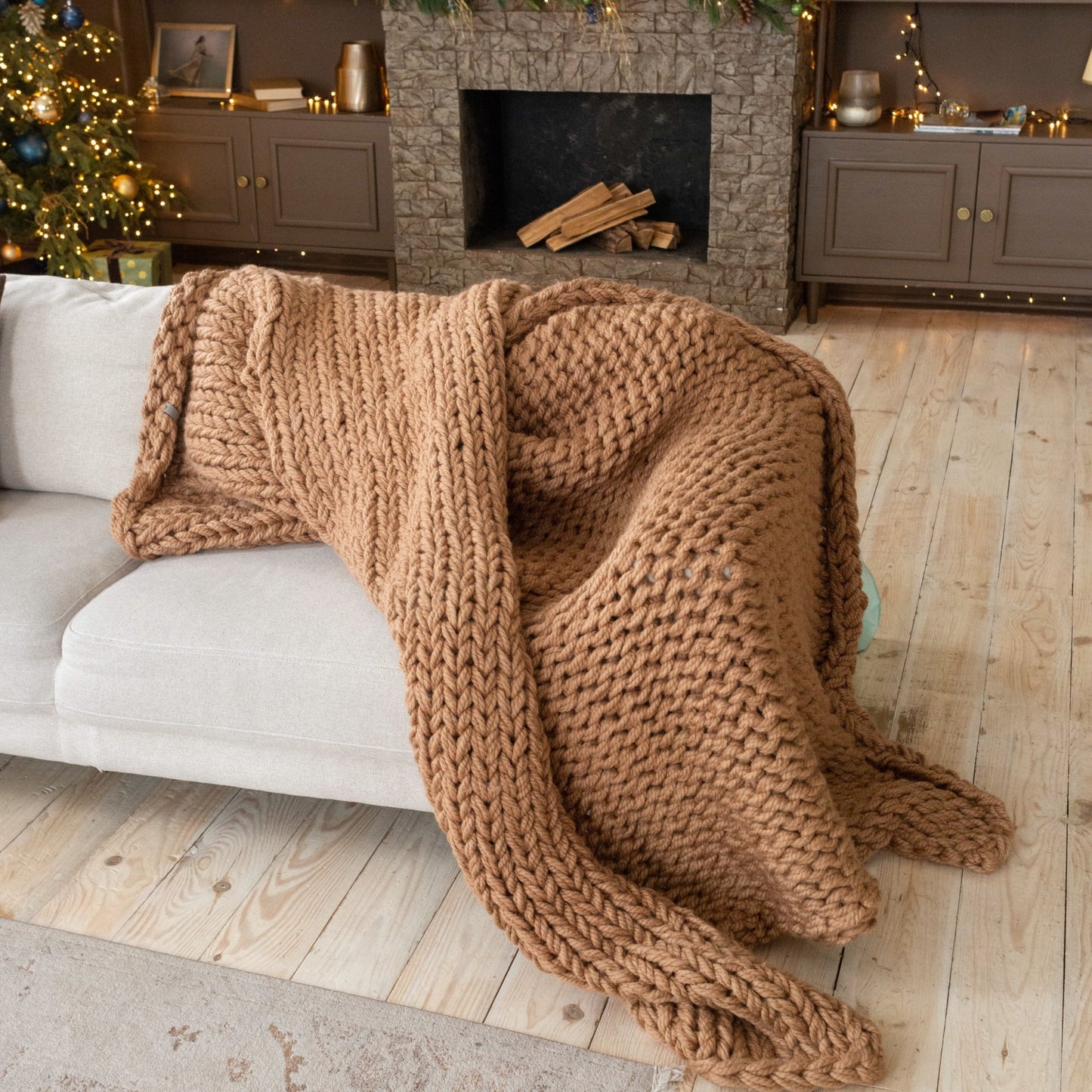 Hand - Knit Chunky Blanket in Camel – Cozy, Ethically Made Throw - The Modern Heritage