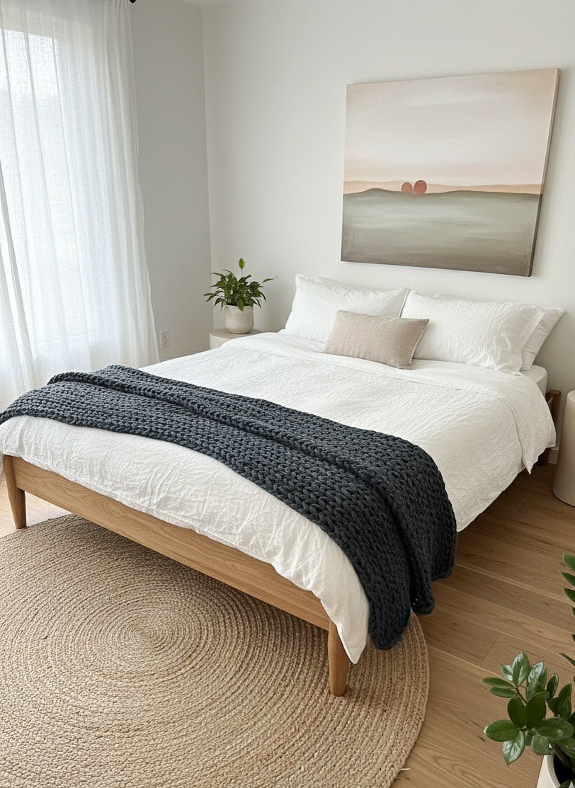 Handknit Chunky Knit Blanket Graphite - The Modern Heritage