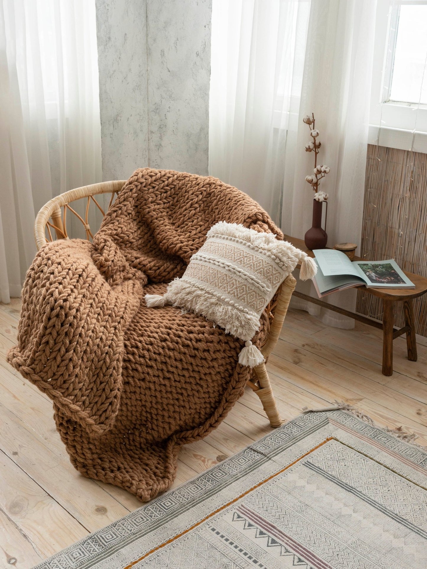CHUNKY KNIT BLANKET CAMEL - The Modern Heritage