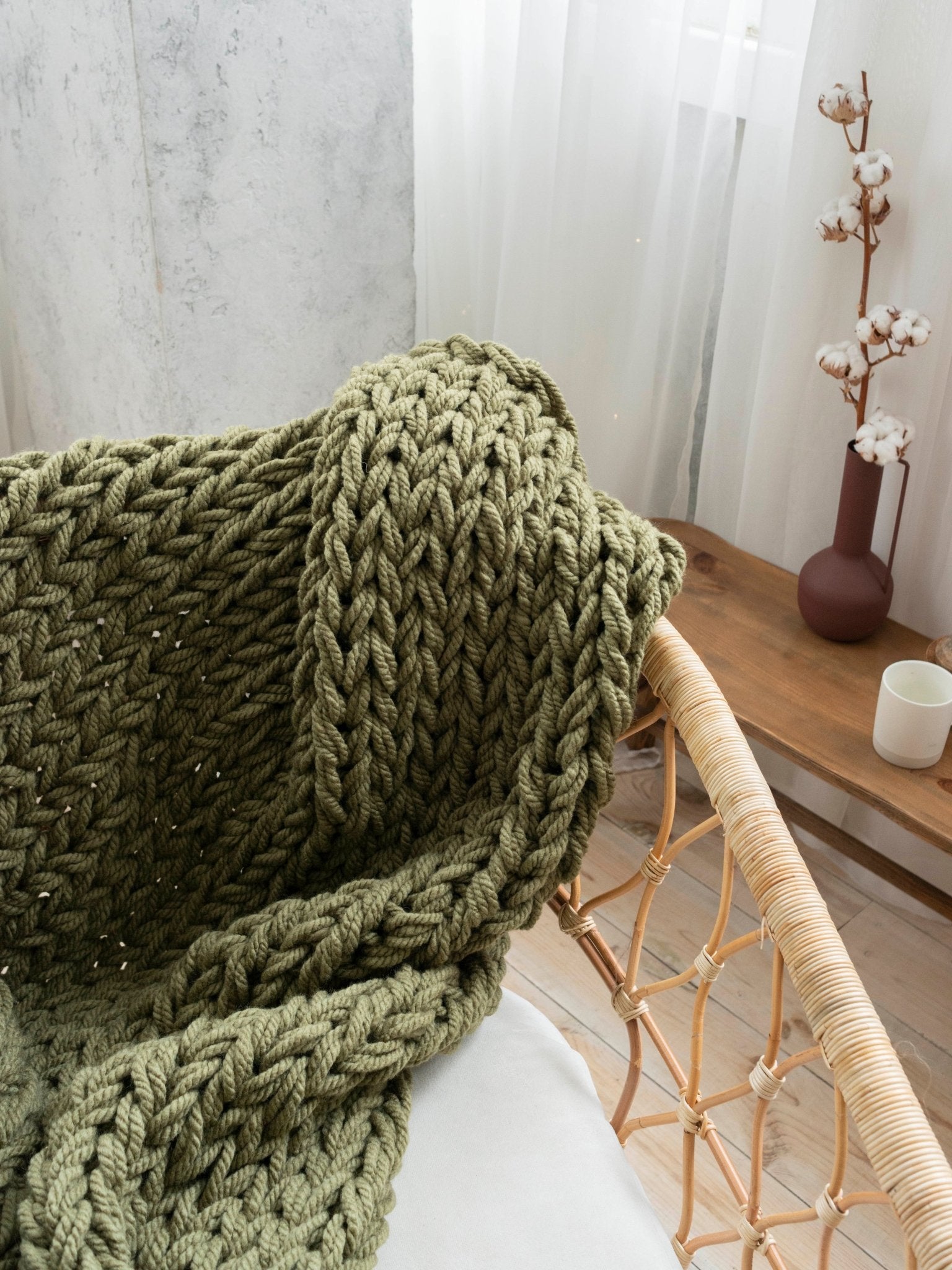 CHUNKY KNIT BLANKET MOSS GREEN - The Modern Heritage