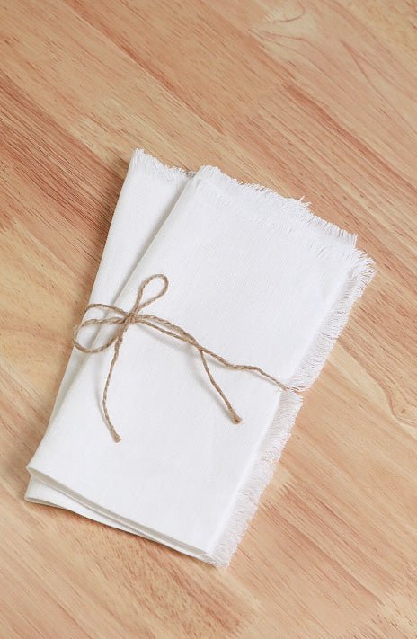 FRINGED EDGE LINEN NAPKINS WHITE SET OF 2 - The Modern Heritage