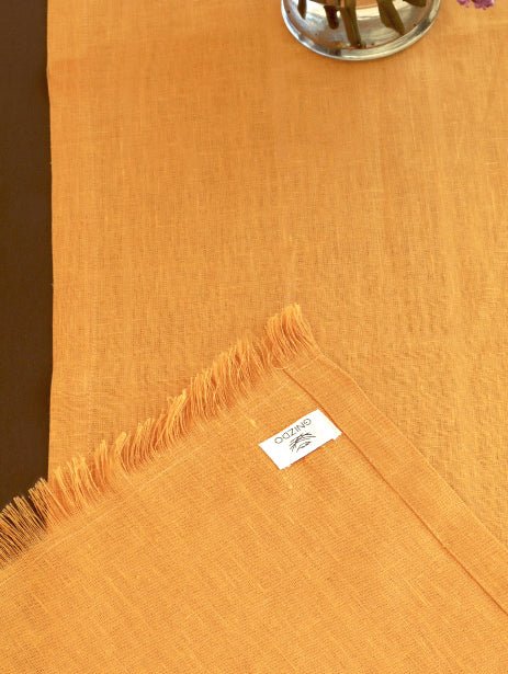 Fringed Edge Linen Table Runner Mustard Yellow - The Modern Heritage