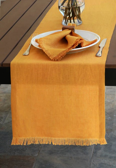Fringed Edge Linen Table Runner Mustard Yellow - The Modern Heritage