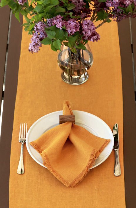 Fringed Edge Linen Table Runner Mustard Yellow - The Modern Heritage