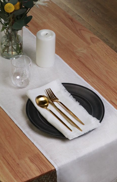 Fringed Edge Linen Table Runner White - The Modern Heritage