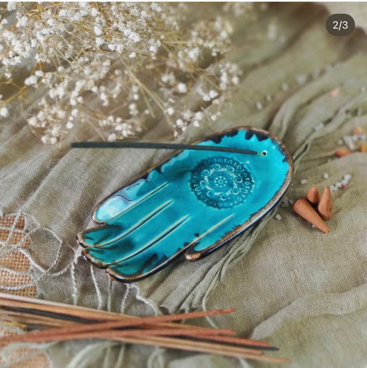 Hand-Crafted Ceramic Incense Burner Palm Turquoise - The Modern Heritage