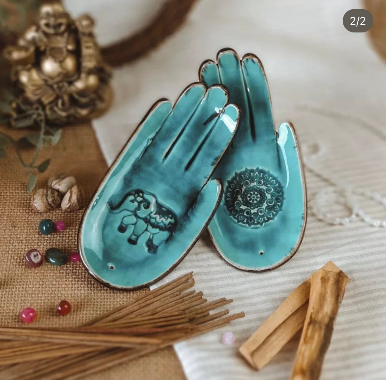 Hand-Crafted Ceramic Incense Burner Palm Turquoise - The Modern Heritage