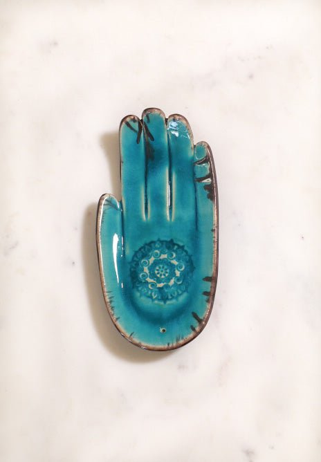 Hand-Crafted Ceramic Incense Burner Palm Turquoise - The Modern Heritage