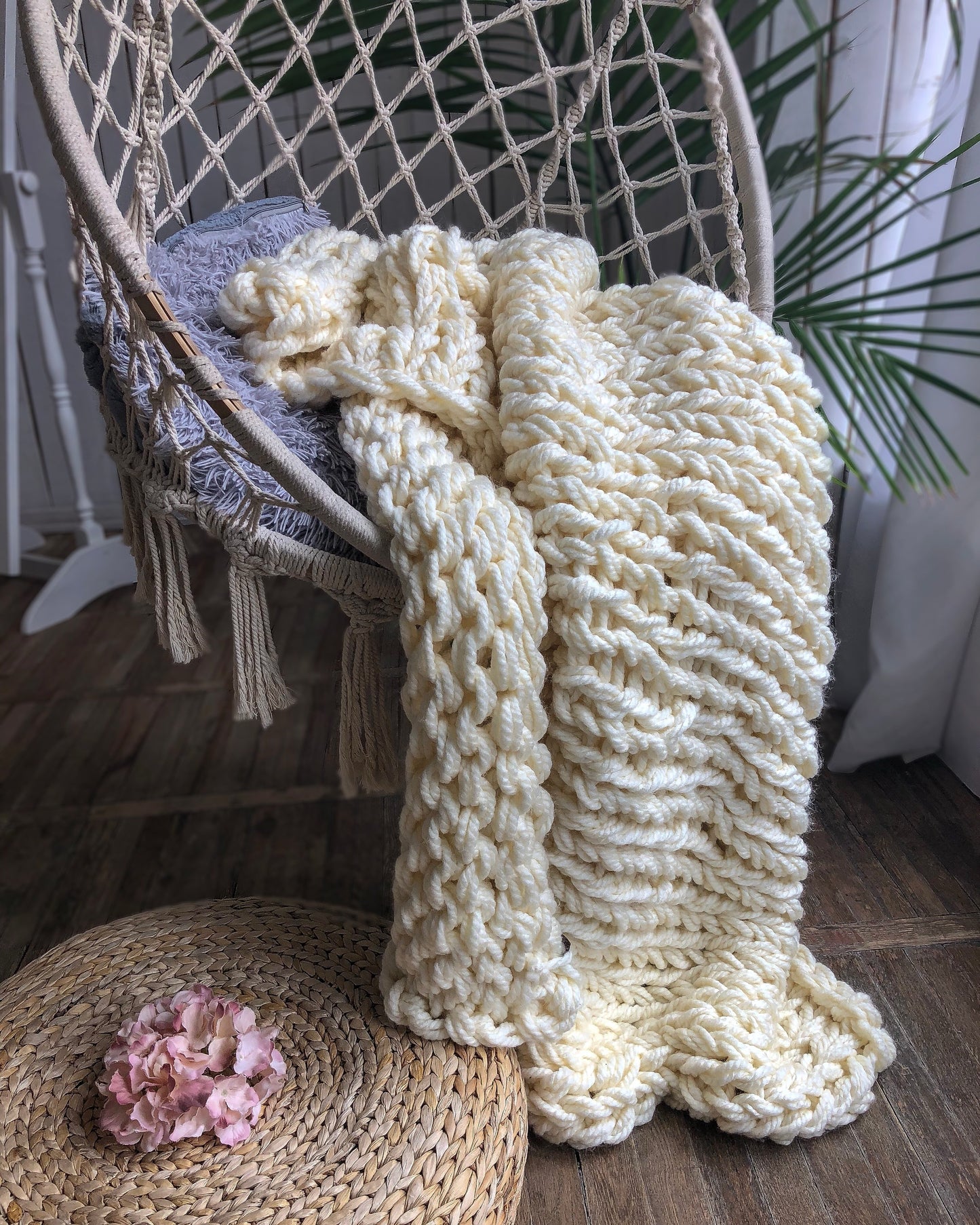 Handknit Chunky Knit Blanket Cream - The Modern Heritage