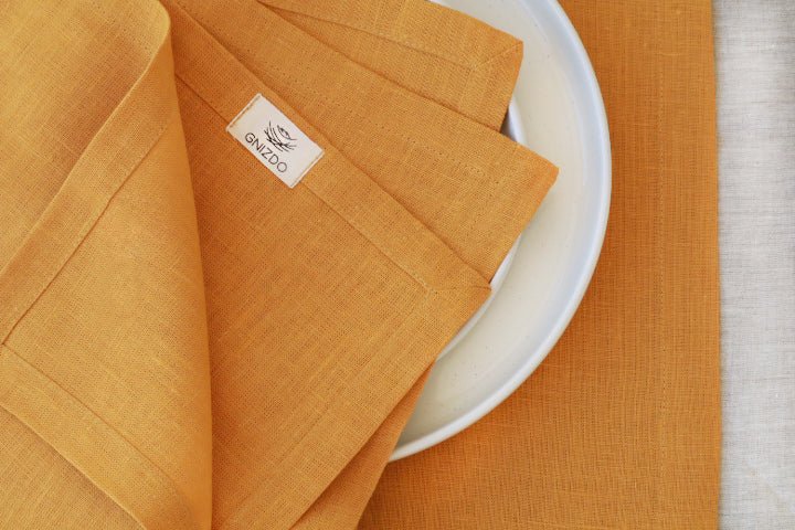 LINEN NAPKINS MUSTARD YELLOW SET OF 2 - The Modern Heritage