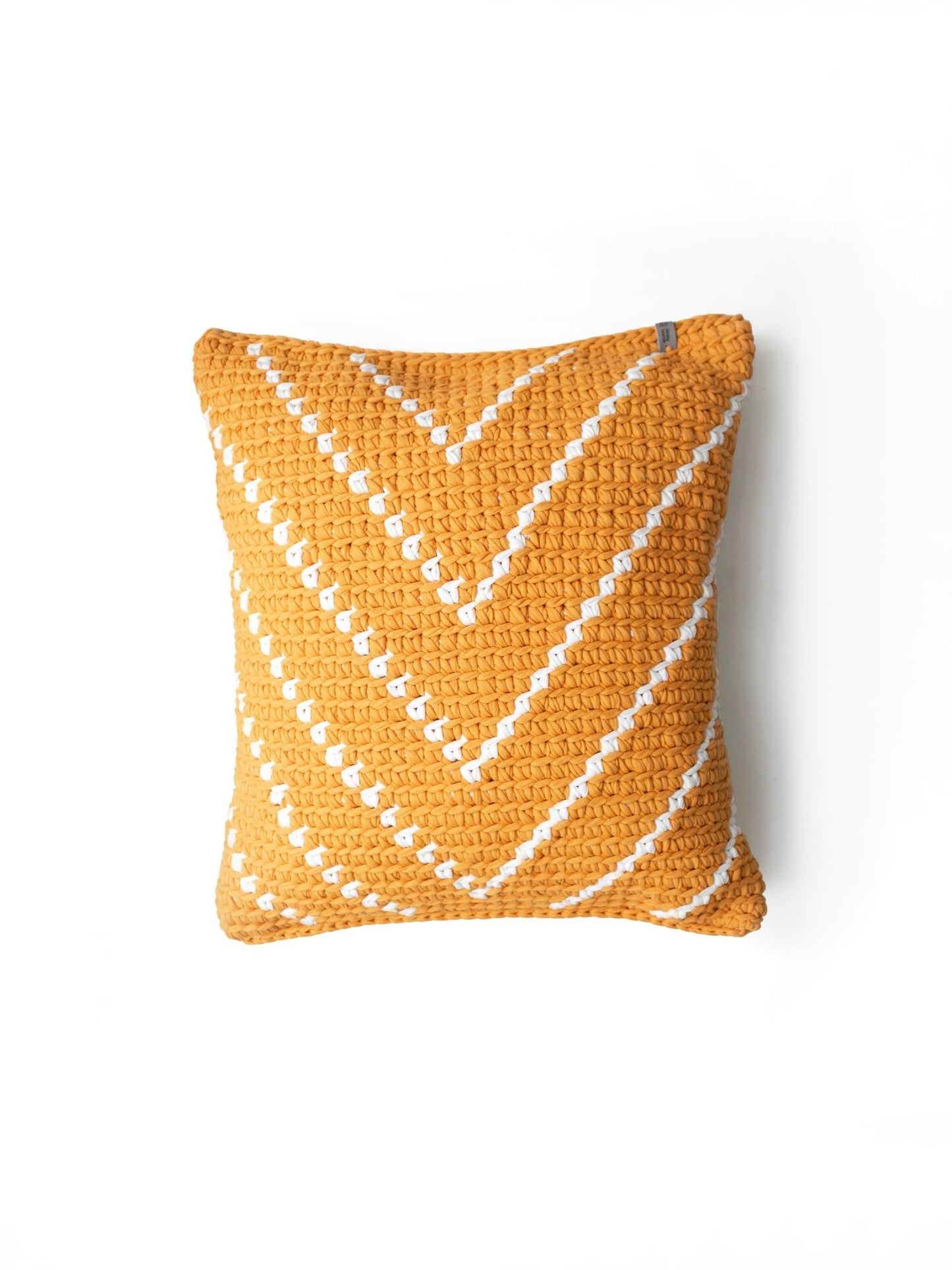 PATTERNED HANDKNIT PILLOW MUSTARD AND WHITE 20” - The Modern Heritage
