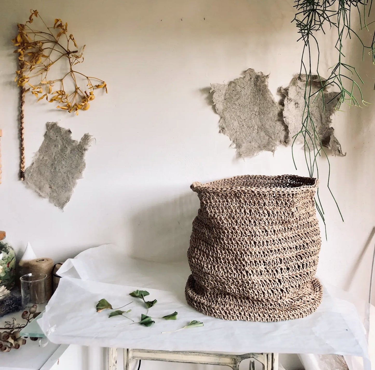 POVITRYA HAND-WOVEN LARGE STORAGE BASKET BEIGE - The Modern Heritage