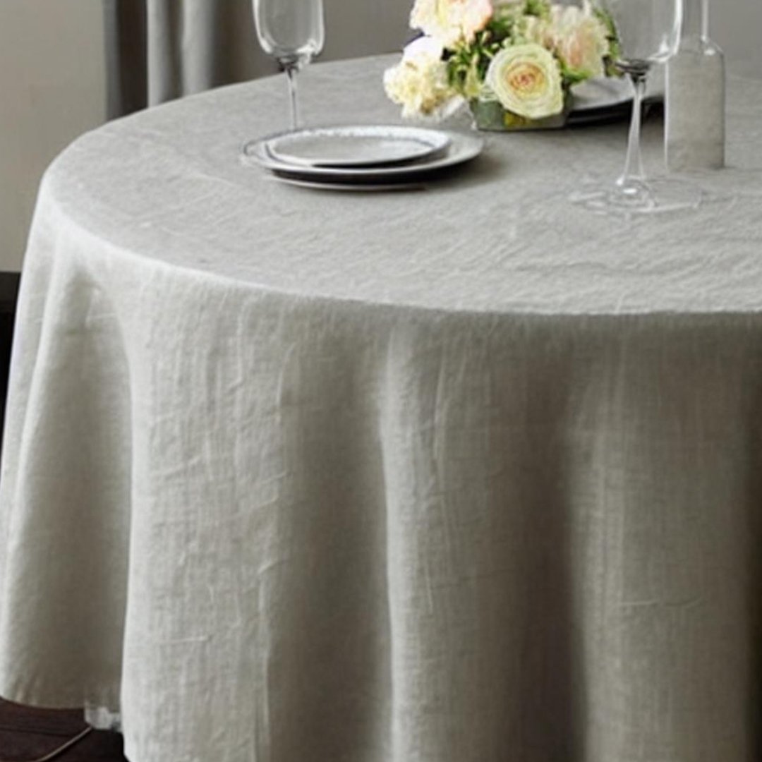 Round Linen Tablecloth Light Grey - The Modern Heritage