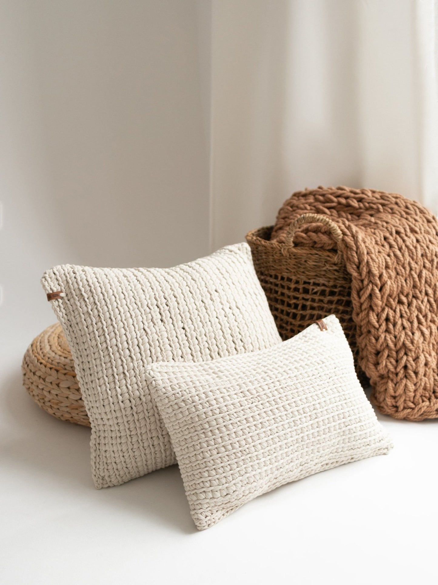 TEXTURED HANDKNIT LUMBAR PILLOW IVORY 12"x20" - The Modern Heritage