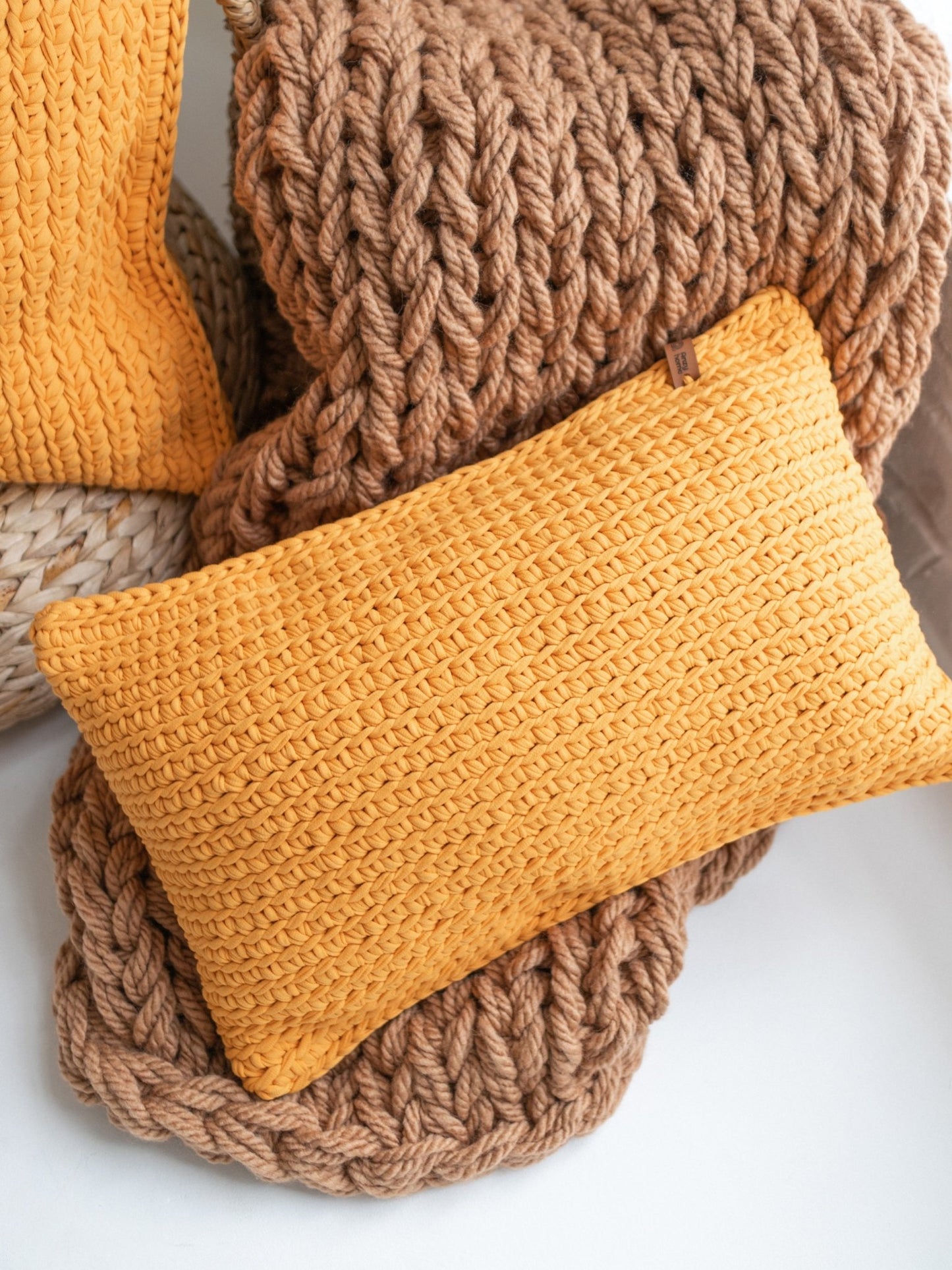 TEXTURED HANDKNIT LUMBAR PILLOW MUSTARD 12"x20" - The Modern Heritage