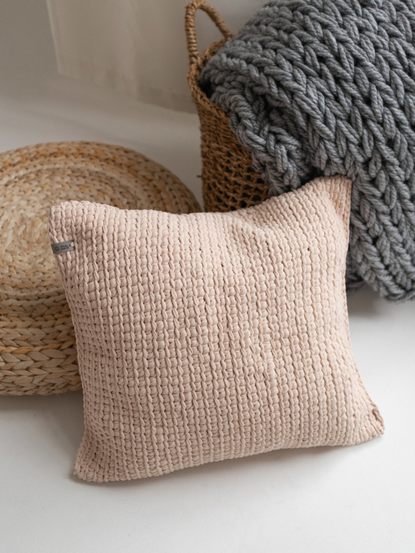 TEXTURED HANDKNIT PILLOW TAUPE 20” - The Modern Heritage