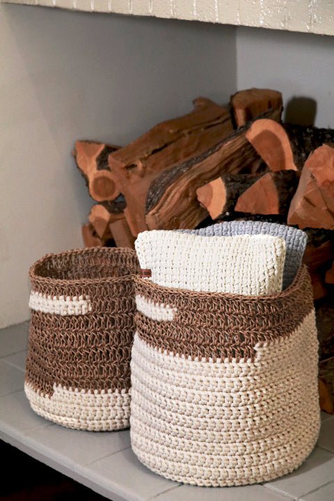 Zagrava Hand-Woven Basket White and Beige - The Modern Heritage