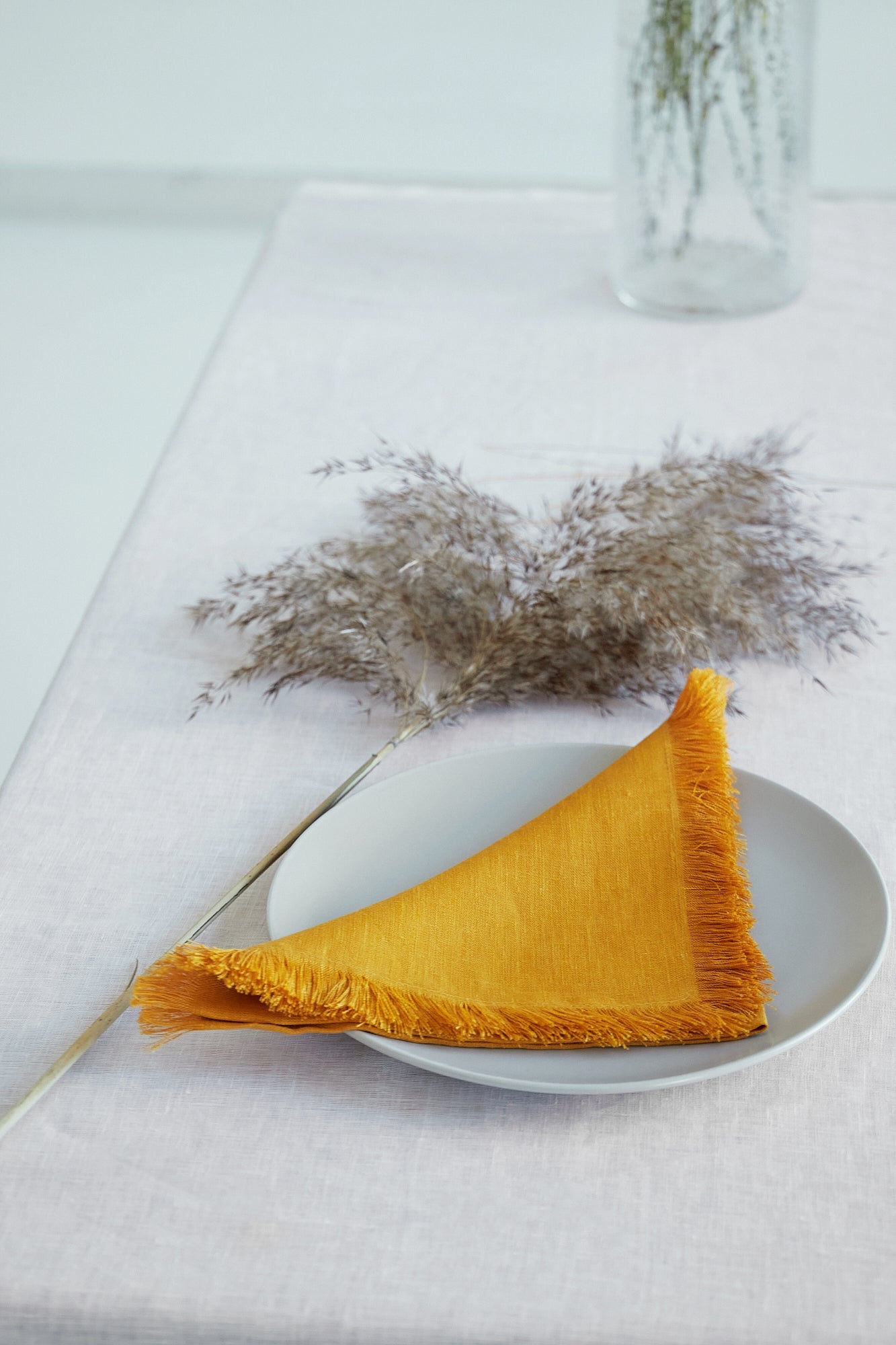 Fringed Linen Napkins Mustard Yellow Set of 2 - The Modern Heritage