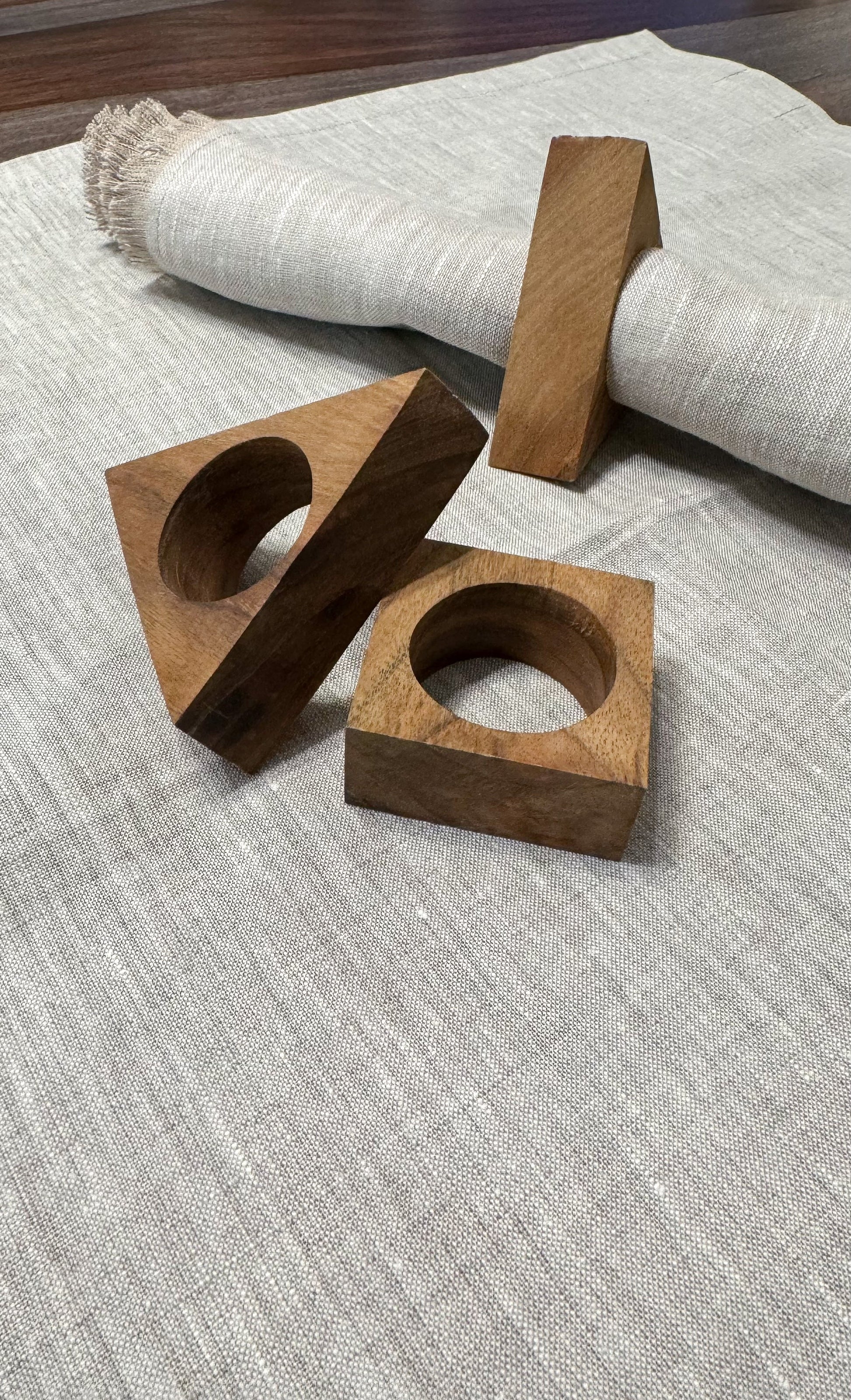 Hand - Carved Wooden Napkin Rings Geometry - Set of 2 - The Modern Heritage