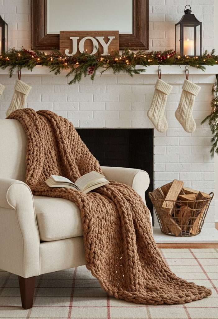 Hand - Knit Chunky Blanket in Camel – Cozy, Ethically Made Throw - The Modern Heritage