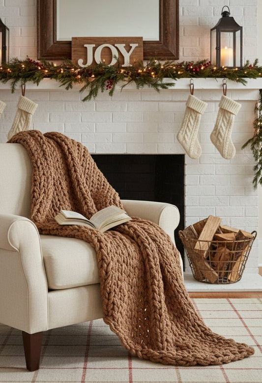 Hand - Knit Chunky Blanket in Camel – Cozy, Ethically Made Throw - The Modern Heritage