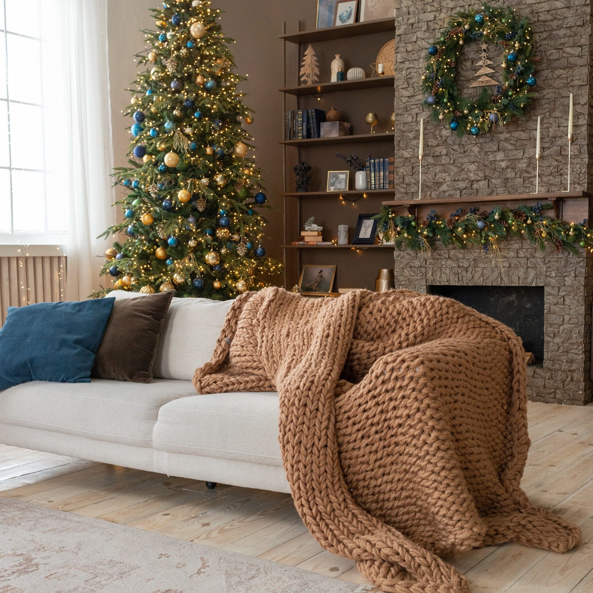 Hand - Knit Chunky Blanket in Camel – Cozy, Ethically Made Throw - The Modern Heritage