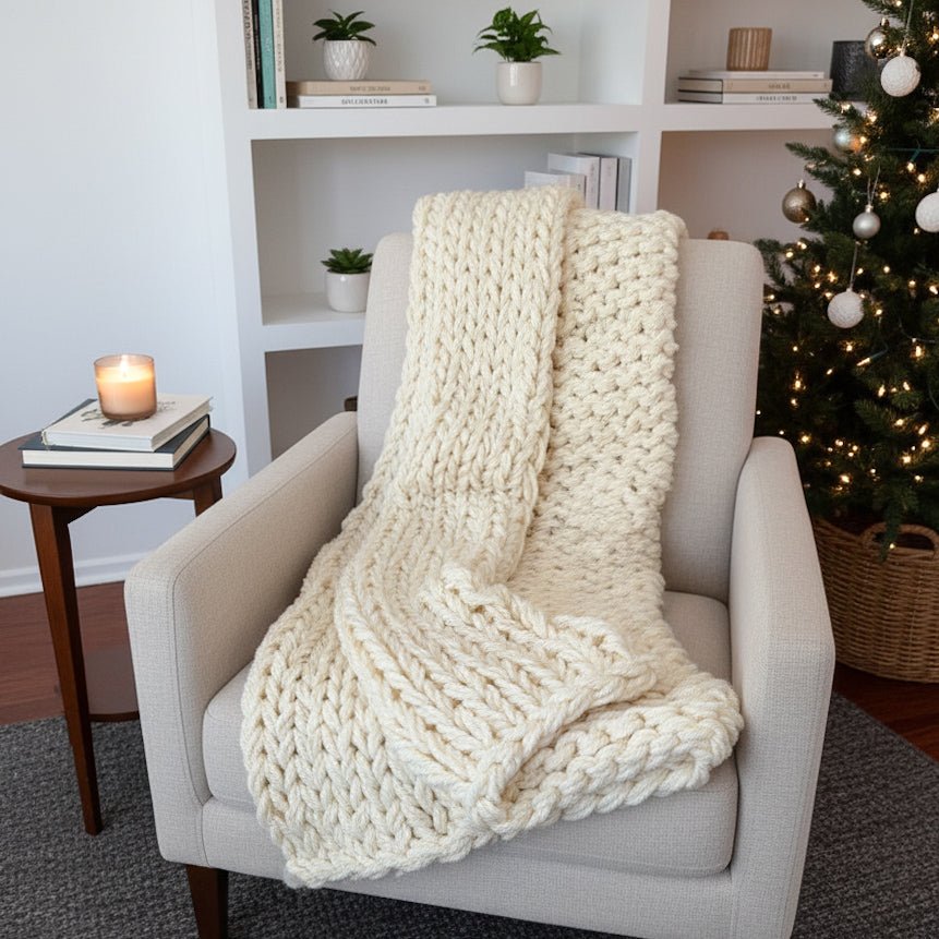 Hand - Knit Chunky Blanket in Cream – Cozy, Ethically Made Throw - The Modern Heritage