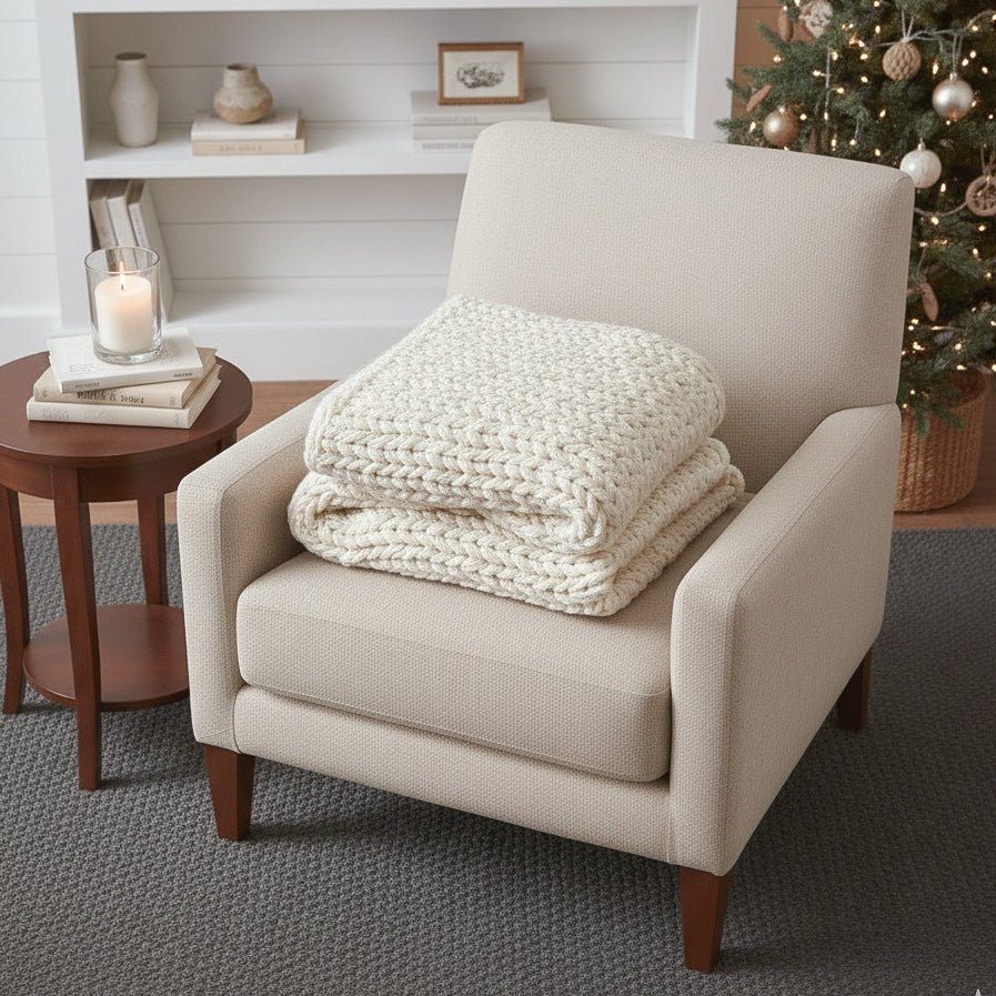 Hand - Knit Chunky Blanket in Cream – Cozy, Ethically Made Throw - The Modern Heritage