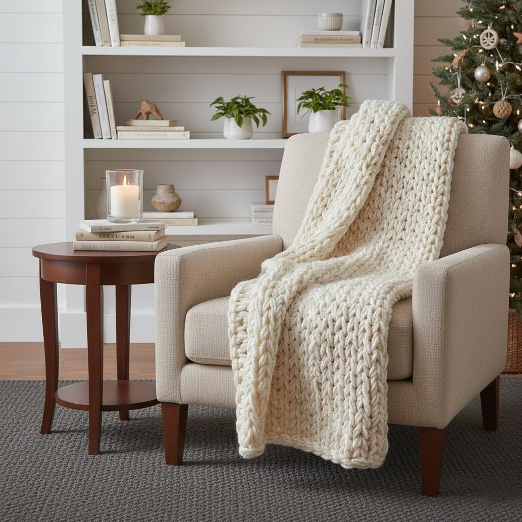 Hand - Knit Chunky Blanket in Cream – Cozy, Ethically Made Throw - The Modern Heritage