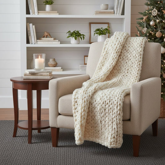 Hand - Knit Chunky Blanket in Cream – Cozy, Ethically Made Throw - The Modern Heritage