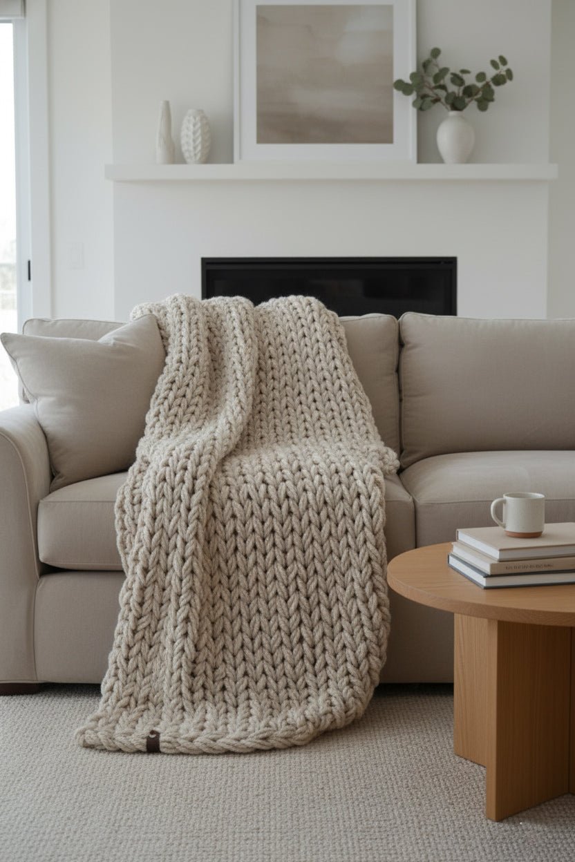 Handknit Chunky Knit Blanket Sand - The Modern Heritage