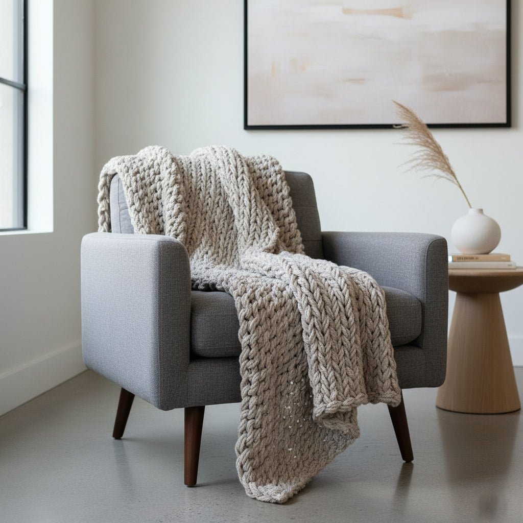 Handknit Chunky Knit Blanket Sand - The Modern Heritage