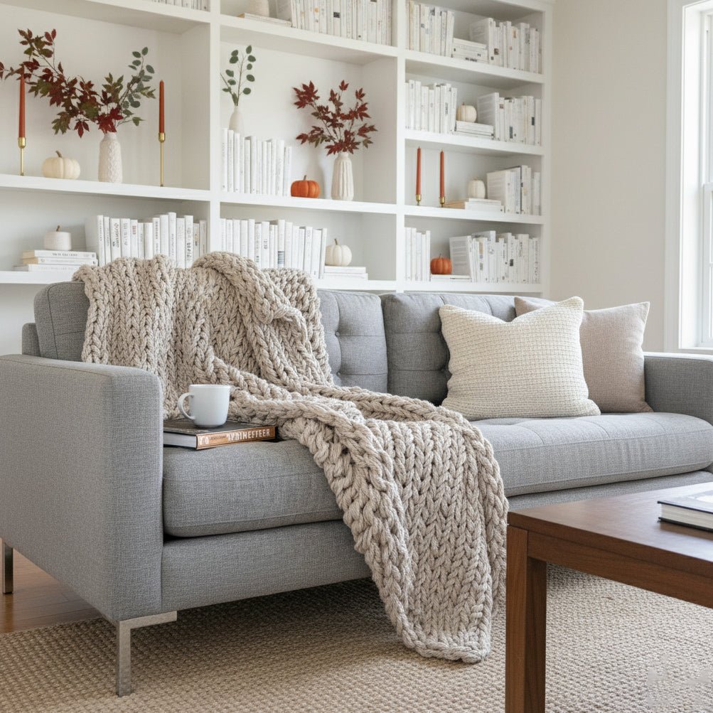 Handknit Chunky Knit Blanket Sand - The Modern Heritage