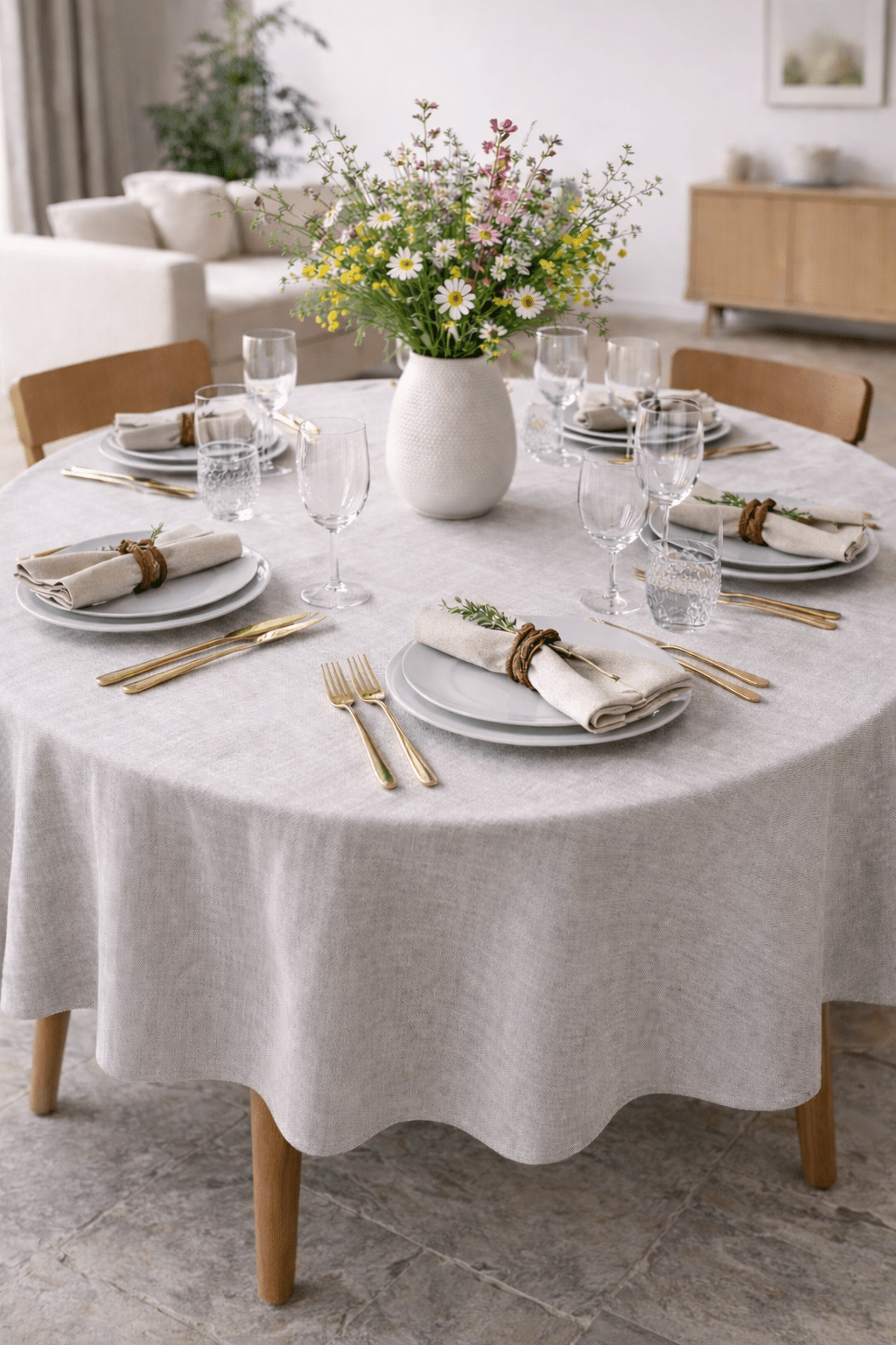 Round Linen Tablecloth Light Grey - The Modern Heritage
