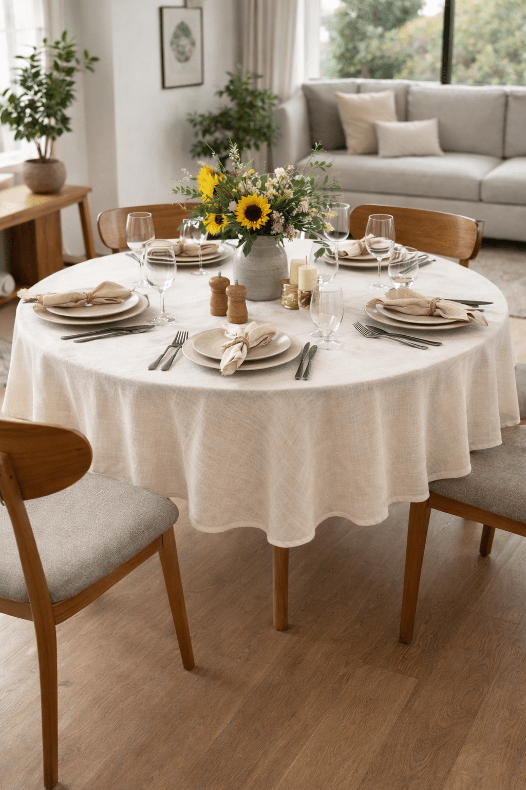 Round Linen Tablecloth Vanilla - The Modern Heritage