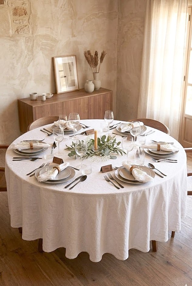 White Linen Round Tablecloth - The Modern Heritage