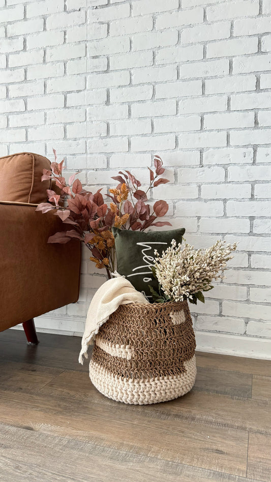 Zagrava Hand - Woven Basket White and Beige - The Modern Heritage