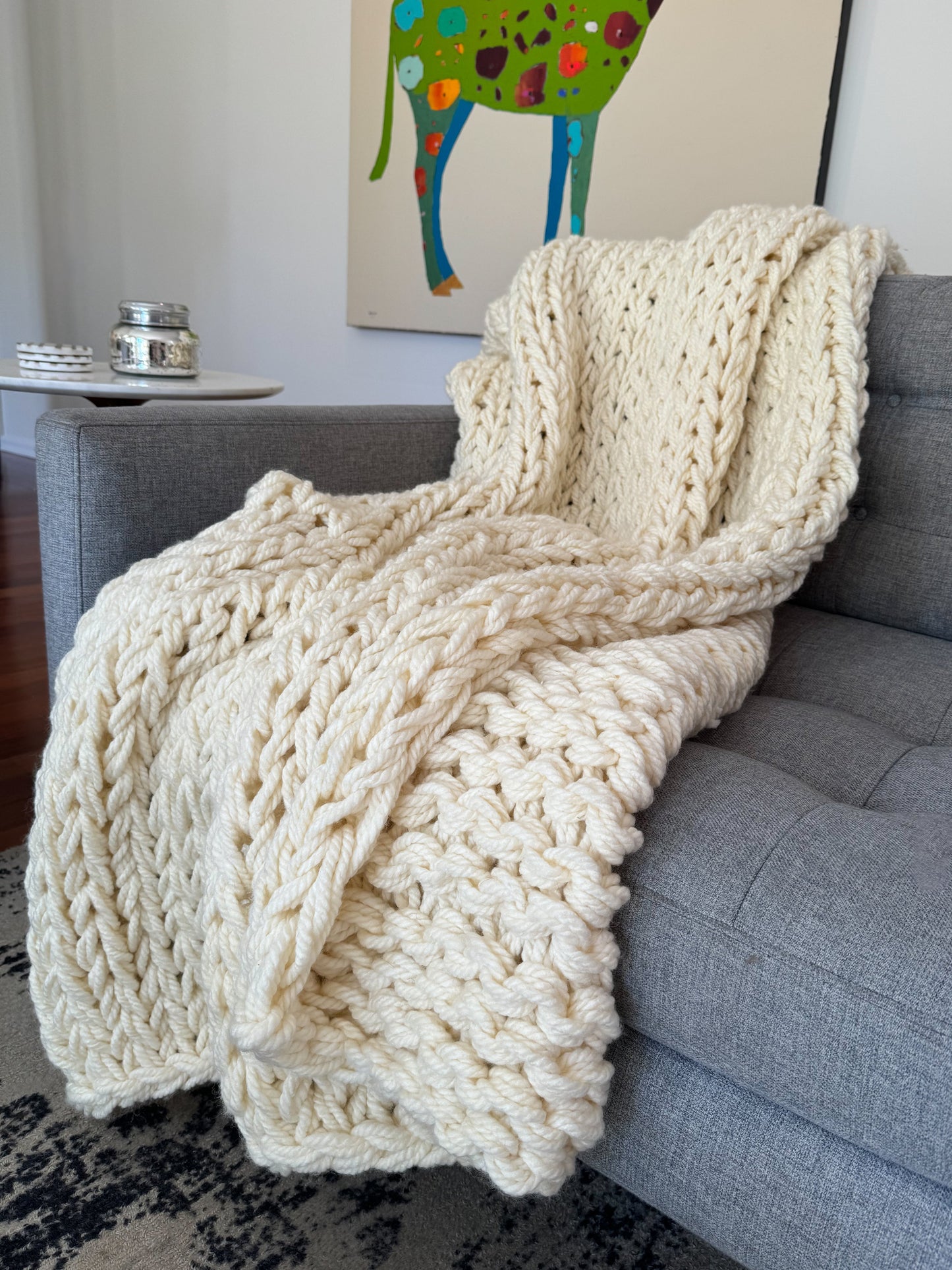 Handknit Chunky Knit Blanket Cream - The Modern Heritage